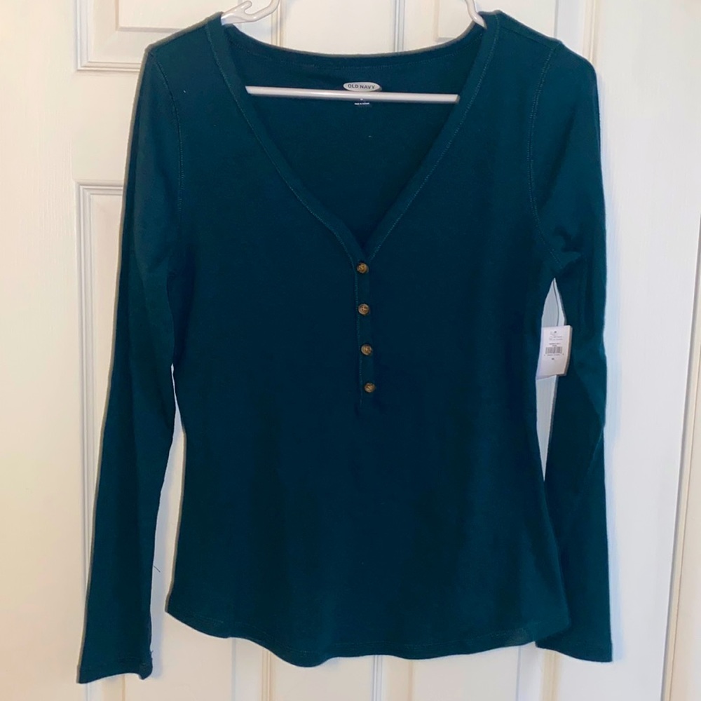 New Teal Old Navy Fitted Long Sleeve Henley